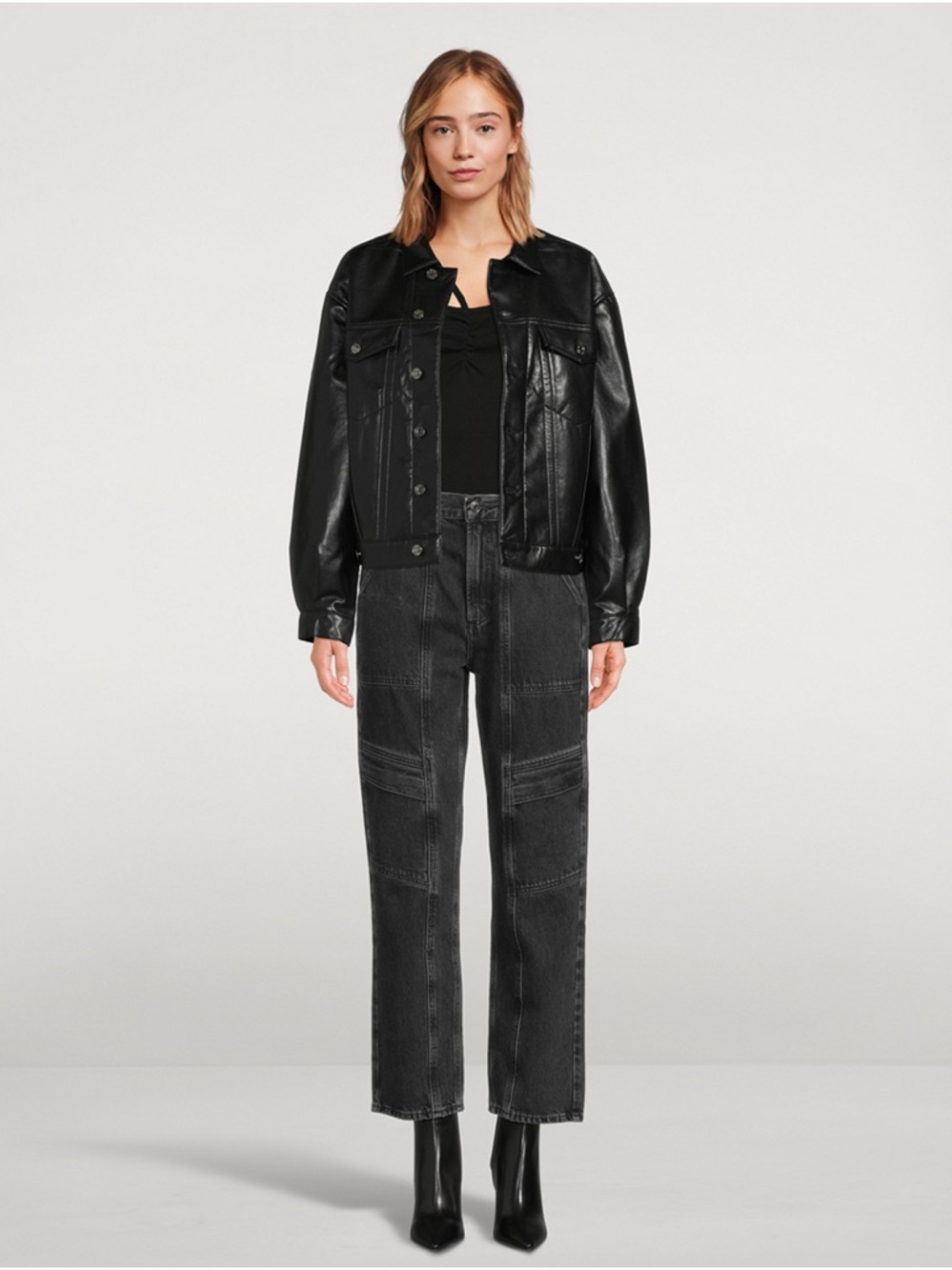 AGOLDE Cooper Cargo High-Rise Straight-Leg Jeans in a black wash Sz 23